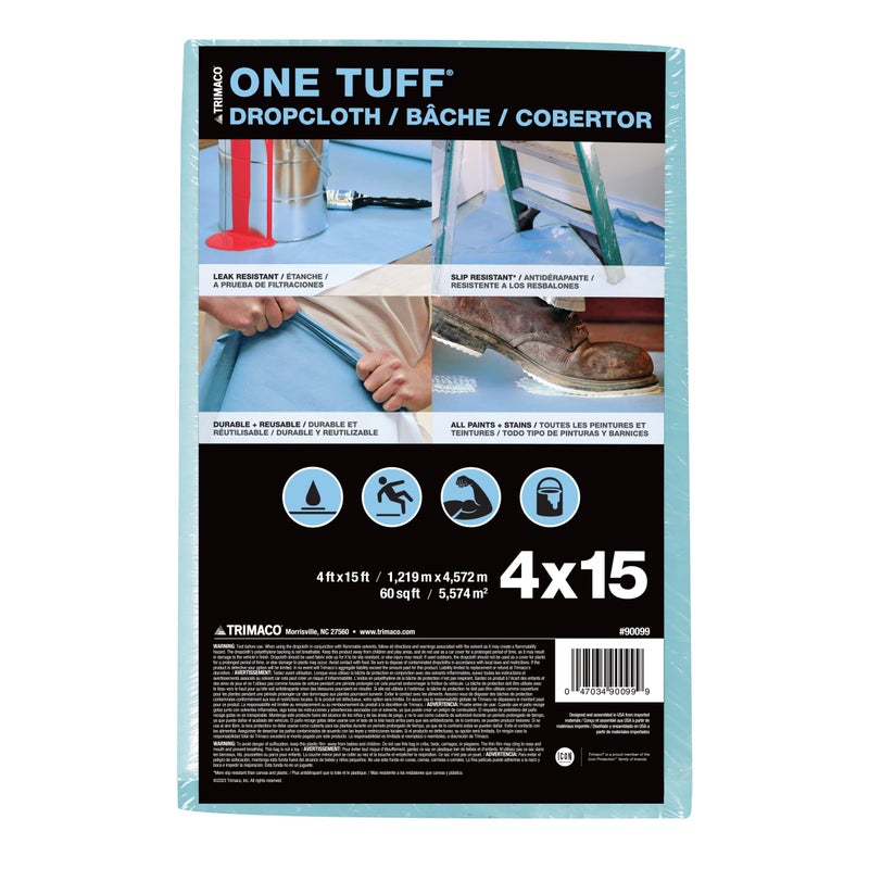 Trimaco 90099 One Tuff Dupont Sontara Professional Grade Drop, 0.011 In T, 4 W X 15 Ft L, Blue, Cloth, 4'x15 feet, 60 Sq - Image 1
